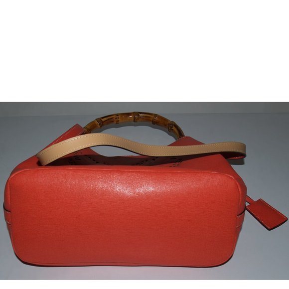Orange Shoulder Strap Bag with Bamboo Handle - Made in Italy - Picture 8 of 11